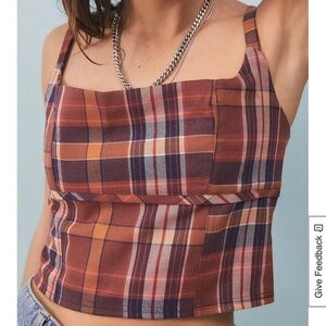 URBAN OUTFITTERS plaid cropped camisole zipper back autumn fall color | M